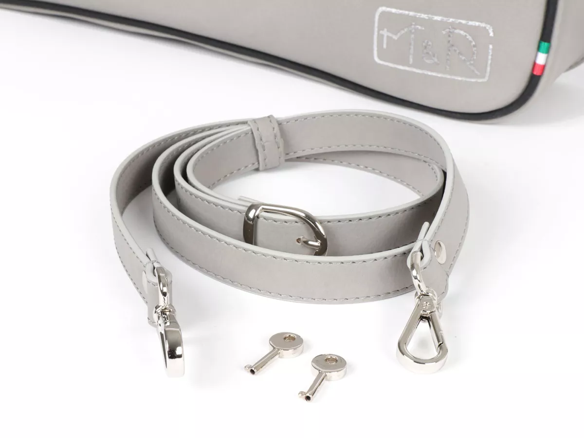 Bolsa cubrepiernas, cuero, exterior, gris -M&R, Made in Italy- Vespa 125 VNA, VNB, Vespa 150 VBA, VBB, Vespa 150 T4 (VGLA, VGLB)