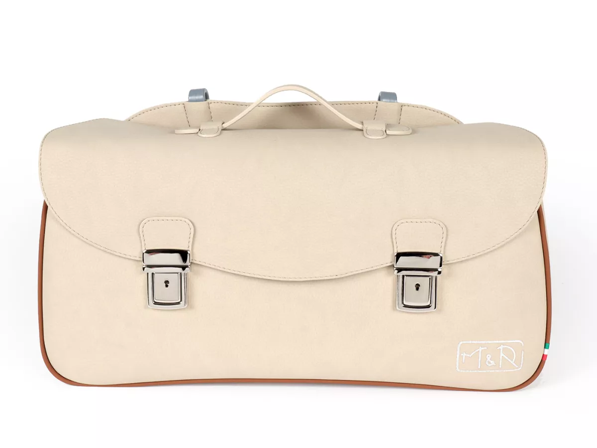 Bolsa cubrepiernas, cuero, exterior, beige -M&R, Made in Italy- Vespa 125 VNA, VNB, Vespa 150 VBA, VBB, Vespa 150 T4 (VGLA, VGLB)