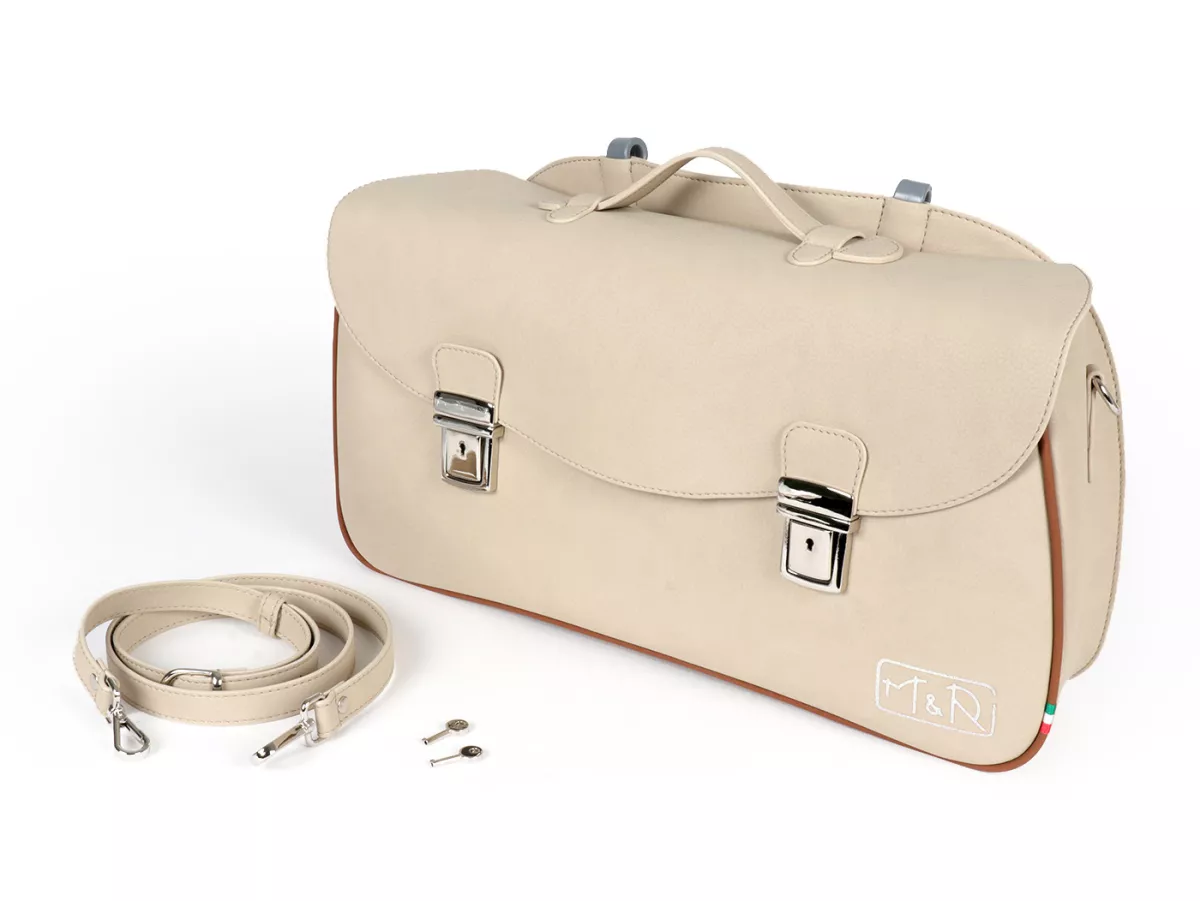 Bolsa cubrepiernas, cuero, exterior, beige -M&R, Made in Italy- Vespa 125 VNA, VNB, Vespa 150 VBA, VBB, Vespa 150 T4 (VGLA, VGLB)