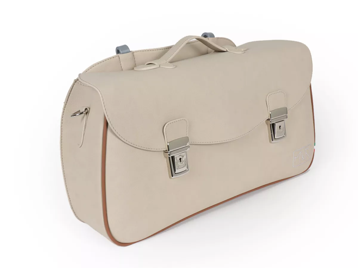 Bolsa cubrepiernas, cuero, exterior, beige -M&R, Made in Italy- Vespa 125 VNA, VNB, Vespa 150 VBA, VBB, Vespa 150 T4 (VGLA, VGLB)