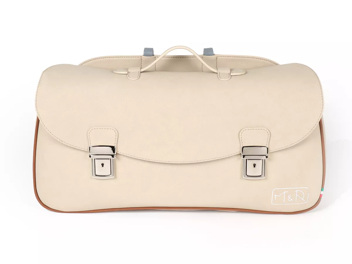 Bolsa cubrepiernas, cuero, exterior, beige -M&R, Made in Italy- Vespa Rally180 (VSD1T), Rally200 (VSE1T), TS125 (VNL3T), Sprint150 (VLB1T), Sprint Veloce, GT125 (VNL2T), GTR125 (VNL2T), Super, SS180 (VSC1T), GL150 (VLA1T)