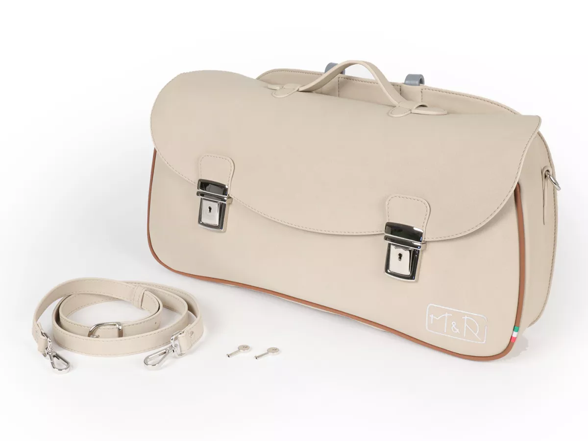 Bolsa cubrepiernas, cuero, exterior, beige -M&R, Made in Italy- Vespa Rally180 (VSD1T), Rally200 (VSE1T), TS125 (VNL3T), Sprint150 (VLB1T), Sprint Veloce, GT125 (VNL2T), GTR125 (VNL2T), Super, SS180 (VSC1T), GL150 (VLA1T)