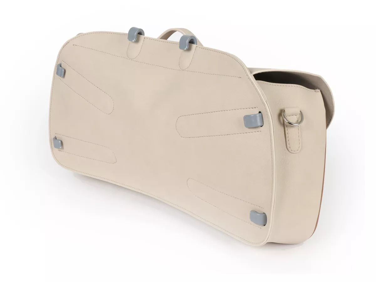Bolsa cubrepiernas, cuero, exterior, beige -M&R, Made in Italy- Vespa Rally180 (VSD1T), Rally200 (VSE1T), TS125 (VNL3T), Sprint150 (VLB1T), Sprint Veloce, GT125 (VNL2T), GTR125 (VNL2T), Super, SS180 (VSC1T), GL150 (VLA1T)