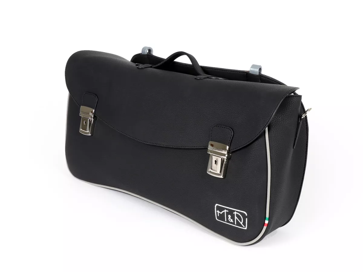 Beenschild tas, leer, buiten, zwart -M&R, Made in Italy- Vespa VM, VN, VL, VB