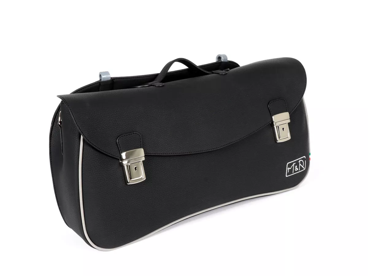 Beenschild tas, leer, buiten, zwart -M&R, Made in Italy- Vespa VM, VN, VL, VB