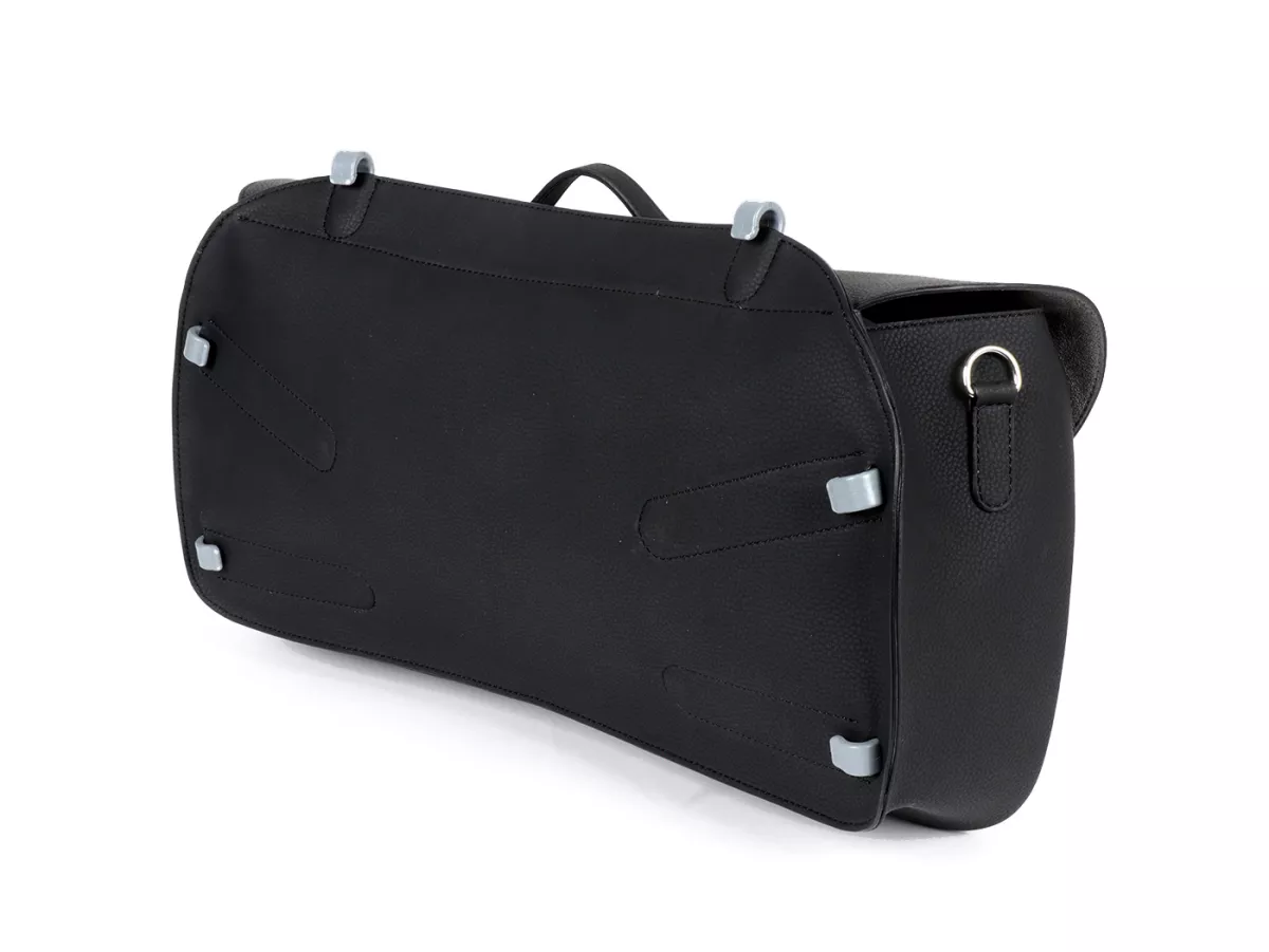 Beenschild tas, leer, buiten, zwart -M&R, Made in Italy- Vespa VM, VN, VL, VB