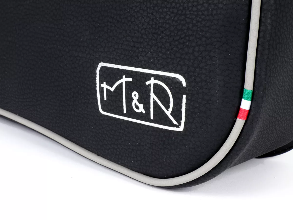 Beenschild tas, leer, buiten, zwart -M&R, Made in Italy- Vespa VM, VN, VL, VB