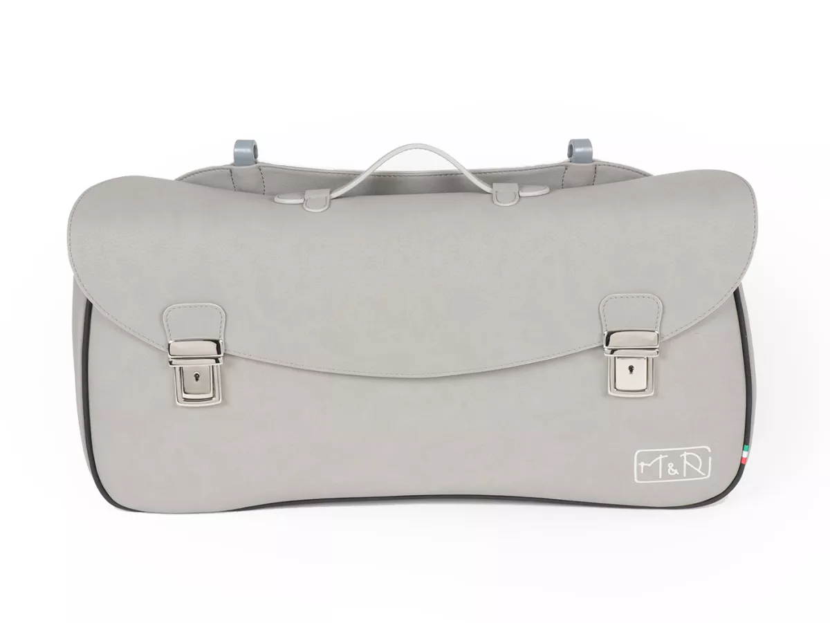Bolsa cubrepiernas, cuero, exterior, gris -M&R, Made in Italy- Vespa VM, VN, VL, VB