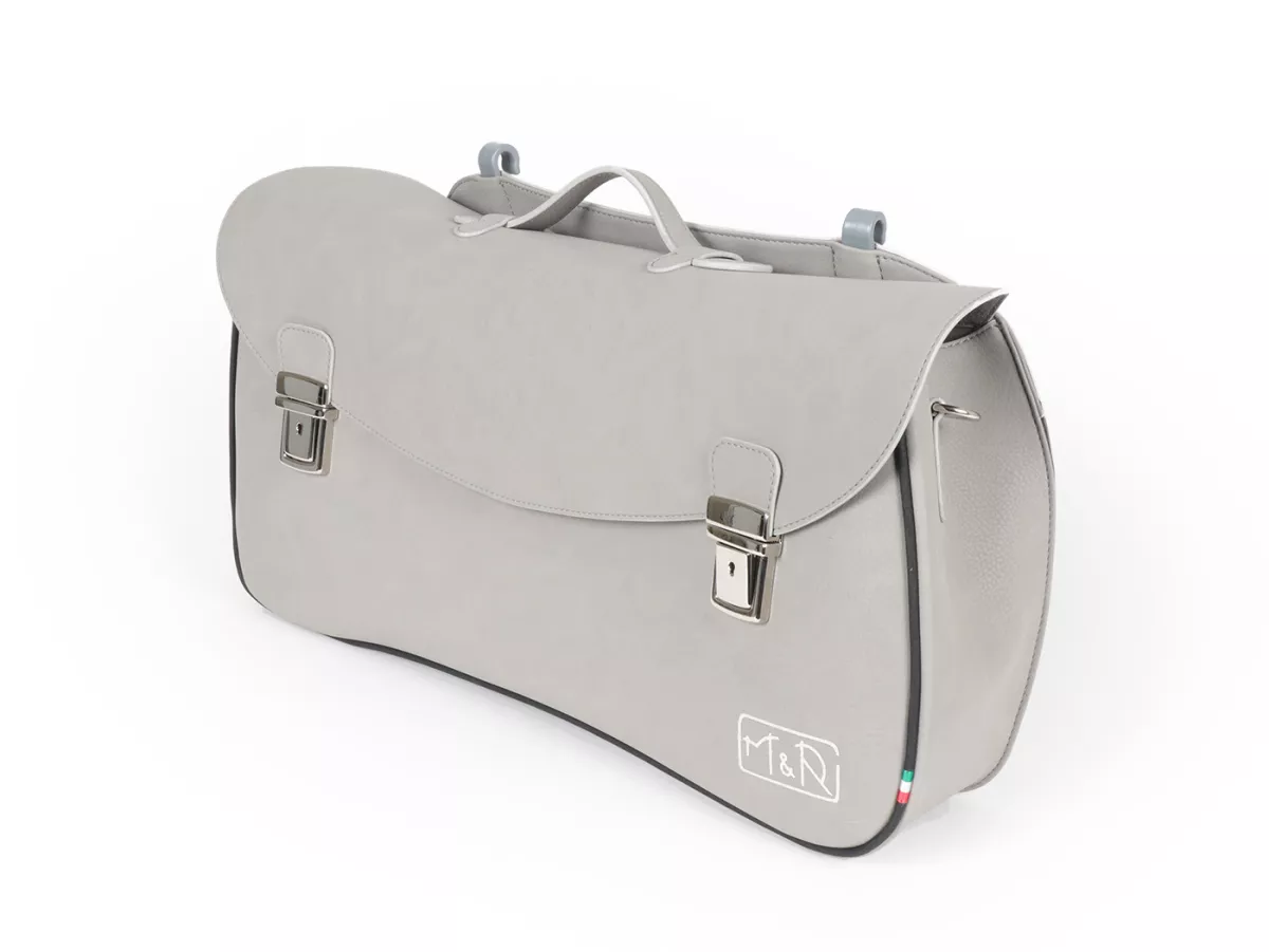 Bolsa cubrepiernas, cuero, exterior, gris -M&R, Made in Italy- Vespa VM, VN, VL, VB