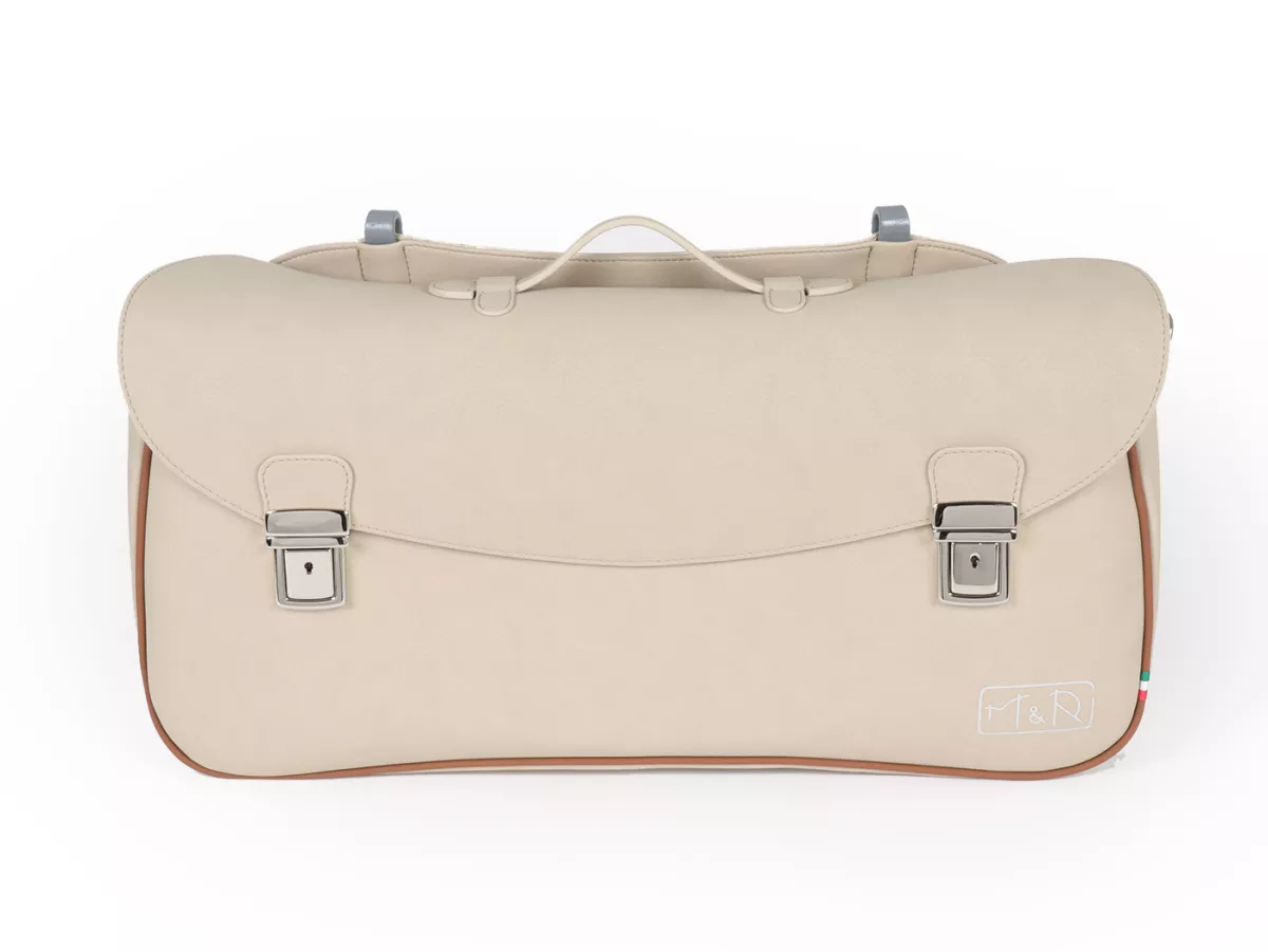 Beenschild tas, leer, buiten, beige -M&R, Made in Italy- Vespa VM, VN, VL, VB