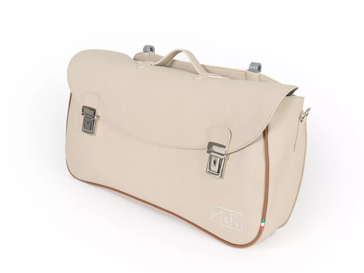 Beenschild tas, leer, buiten, beige -M&R, Made in Italy- Vespa VM, VN, VL, VB