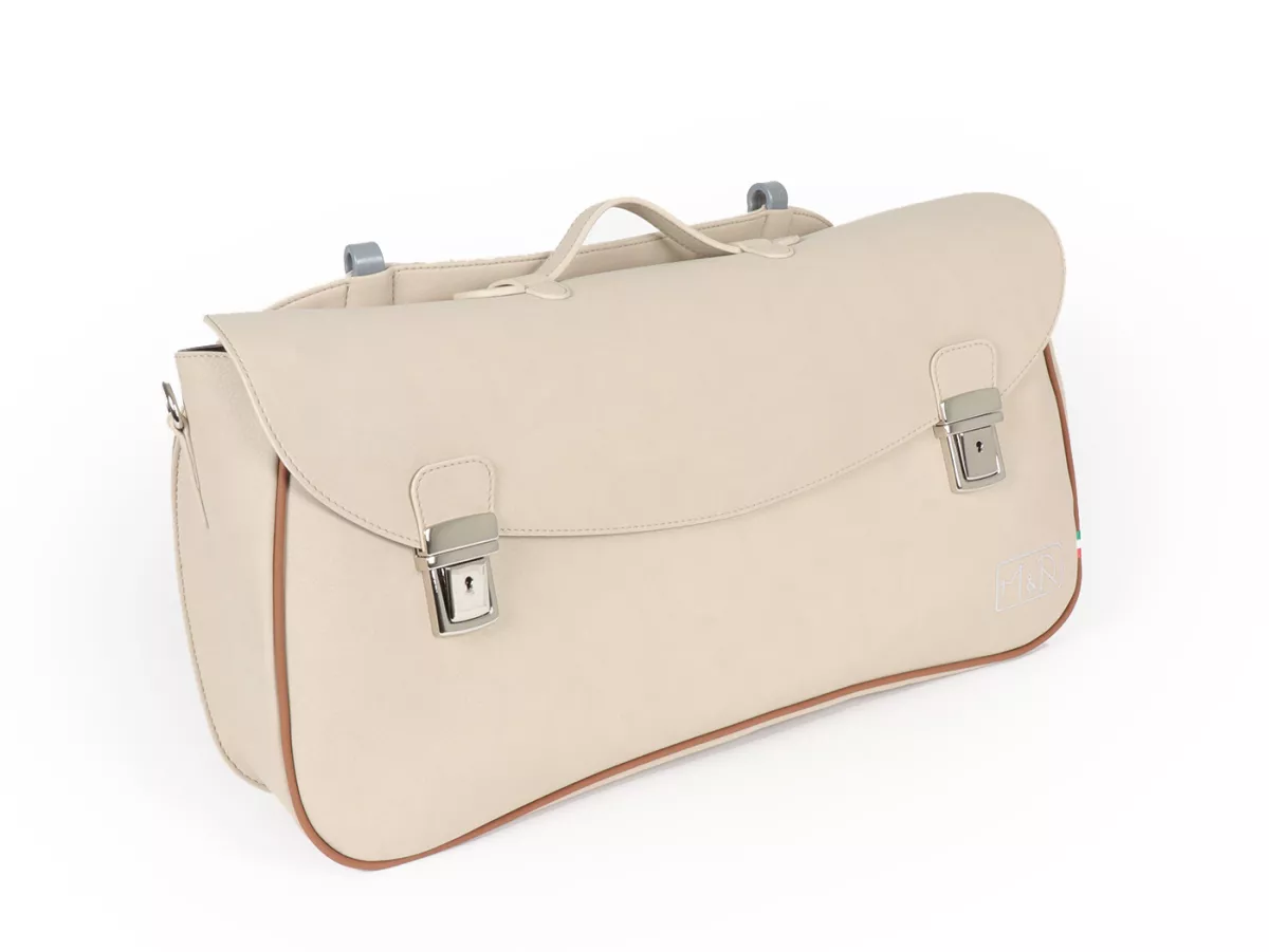 Beenschild tas, leer, buiten, beige -M&R, Made in Italy- Vespa VM, VN, VL, VB