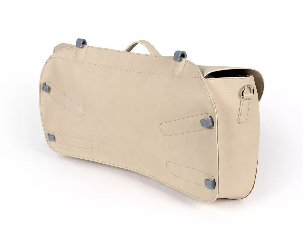 Beenschild tas, leer, buiten, beige -M&R, Made in Italy- Vespa VM, VN, VL, VB