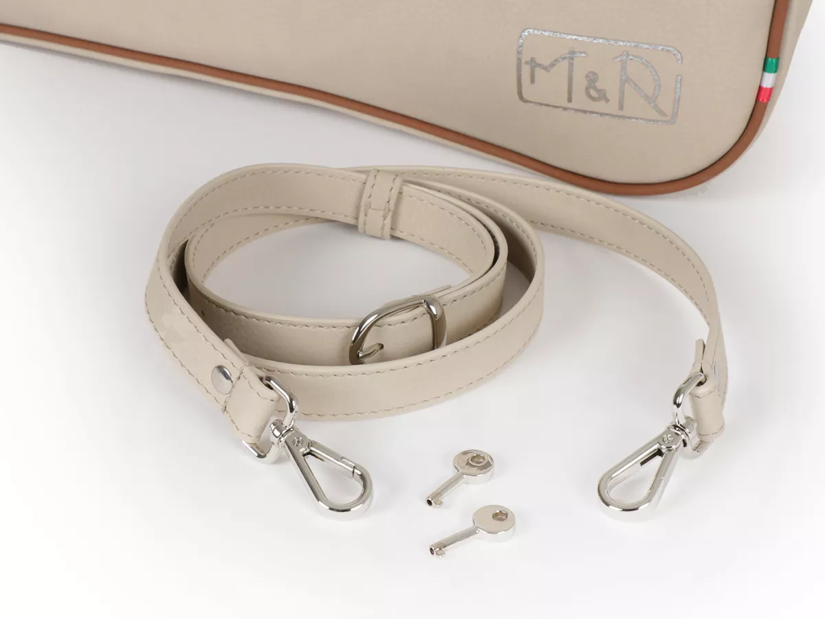Beenschild tas, leer, buiten, beige -M&R, Made in Italy- Vespa VM, VN, VL, VB