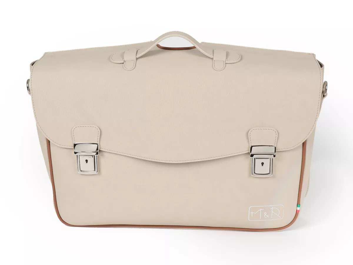 Beenschild tas, leer, binnen, beige -M&R, Made in Italy- Vespa VM, VN, VL, VB