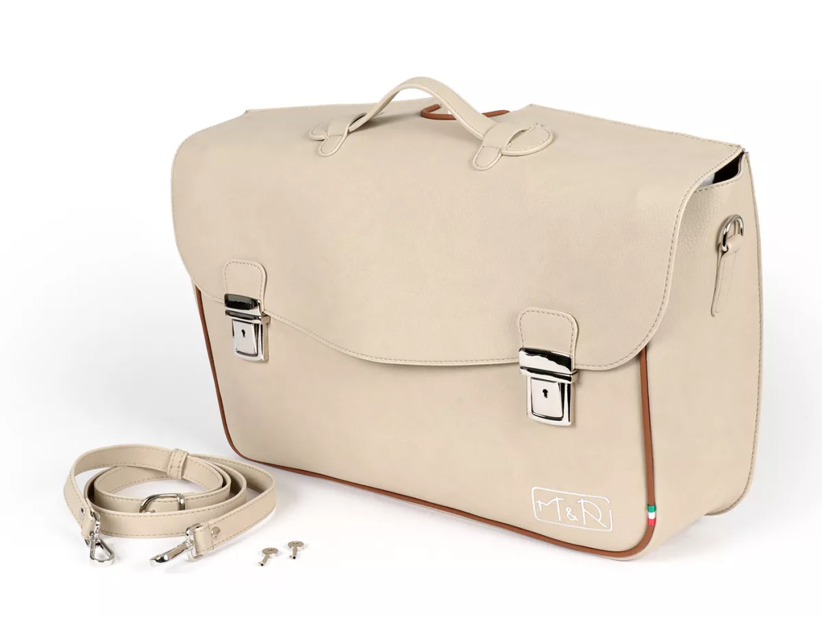 Beenschild tas, leer, binnen, beige -M&R, Made in Italy- Vespa VM, VN, VL, VB