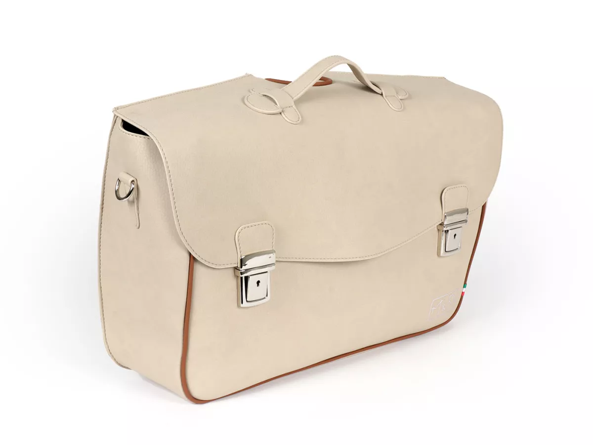 Beenschild tas, leer, binnen, beige -M&R, Made in Italy- Vespa VM, VN, VL, VB