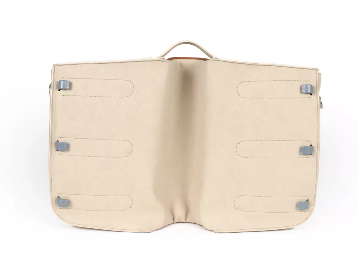 Beenschild tas, leer, binnen, beige -M&R, Made in Italy- Vespa VM, VN, VL, VB