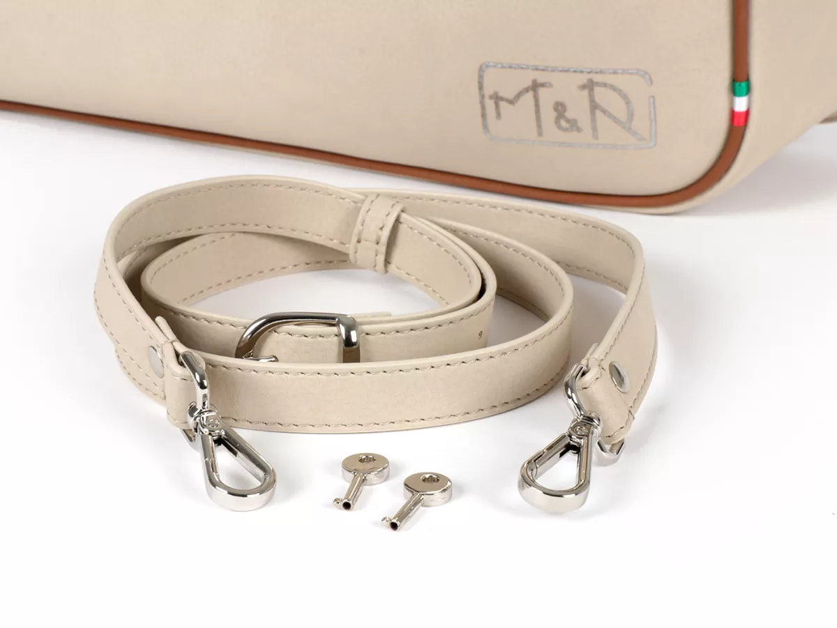 Beenschild tas, leer, binnen, beige -M&R, Made in Italy- Vespa VM, VN, VL, VB