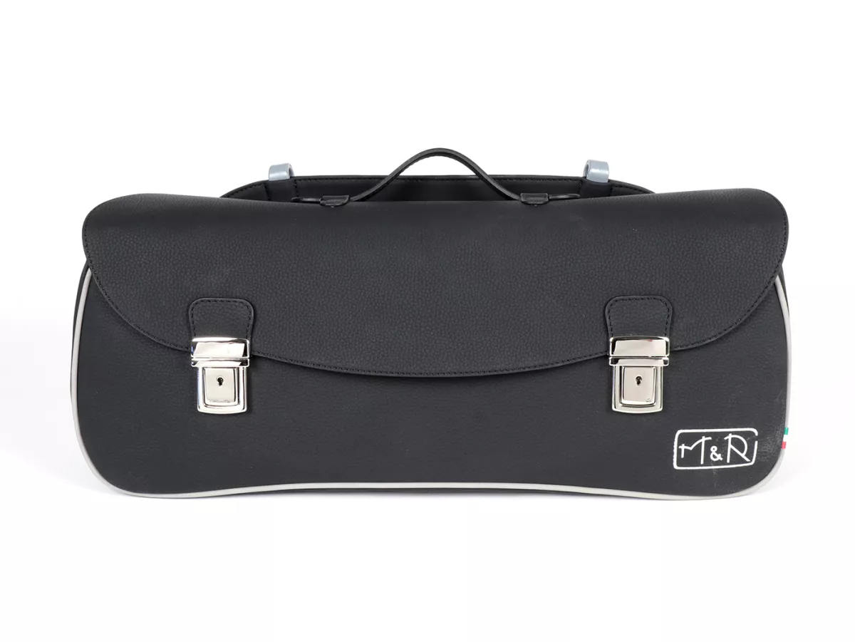 Borsa paragambe, in pelle, esterna, nera -M&R, Made in Italy- Vespa PX