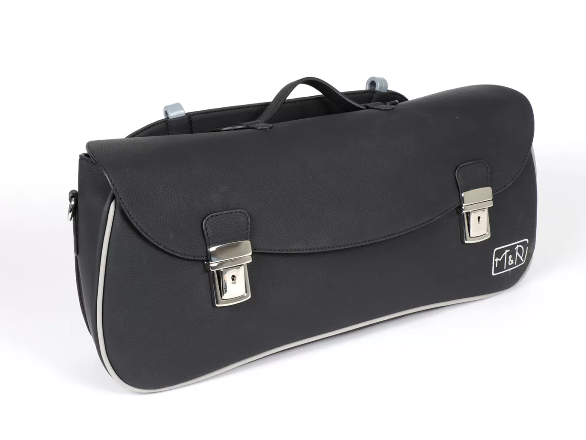 Borsa paragambe, in pelle, esterna, nera -M&R, Made in Italy- Vespa PX