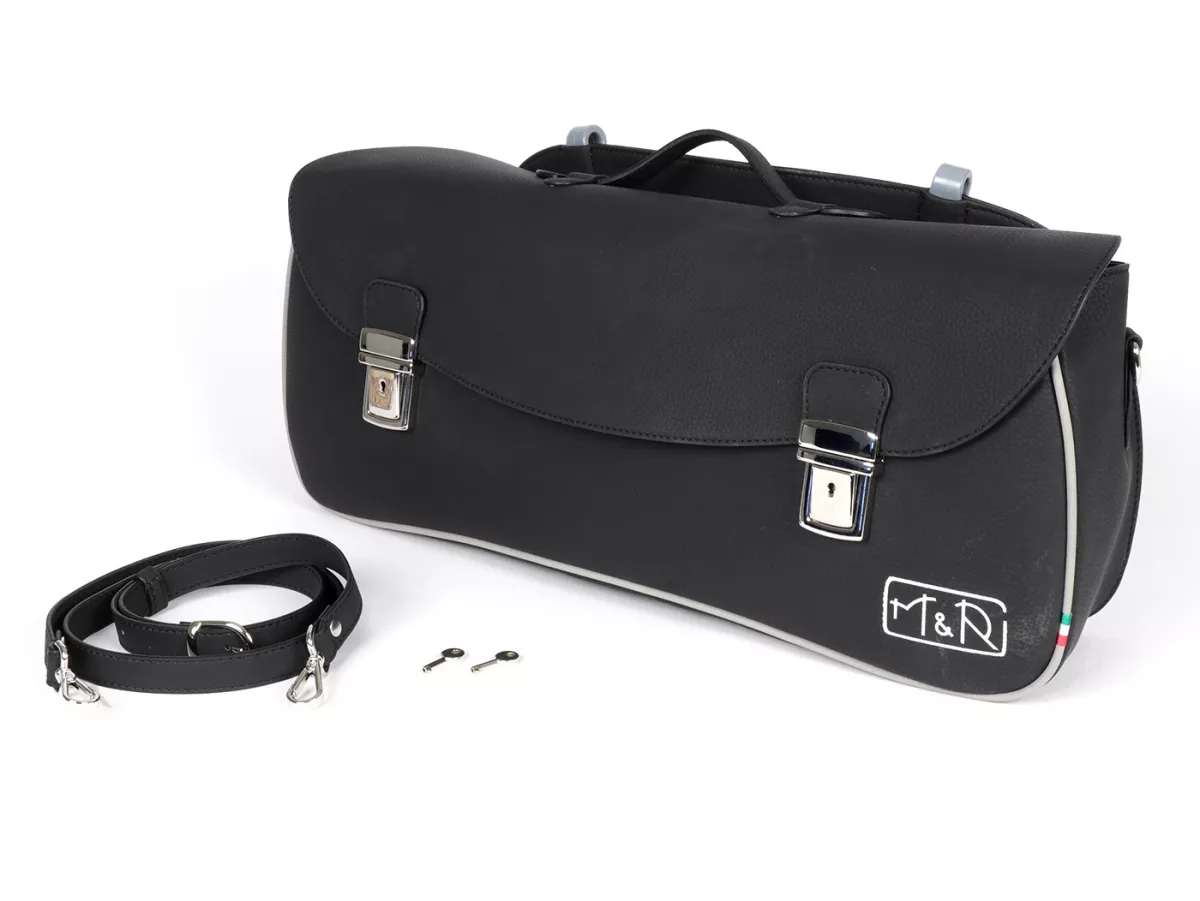 Borsa paragambe, in pelle, esterna, nera -M&R, Made in Italy- Vespa PX