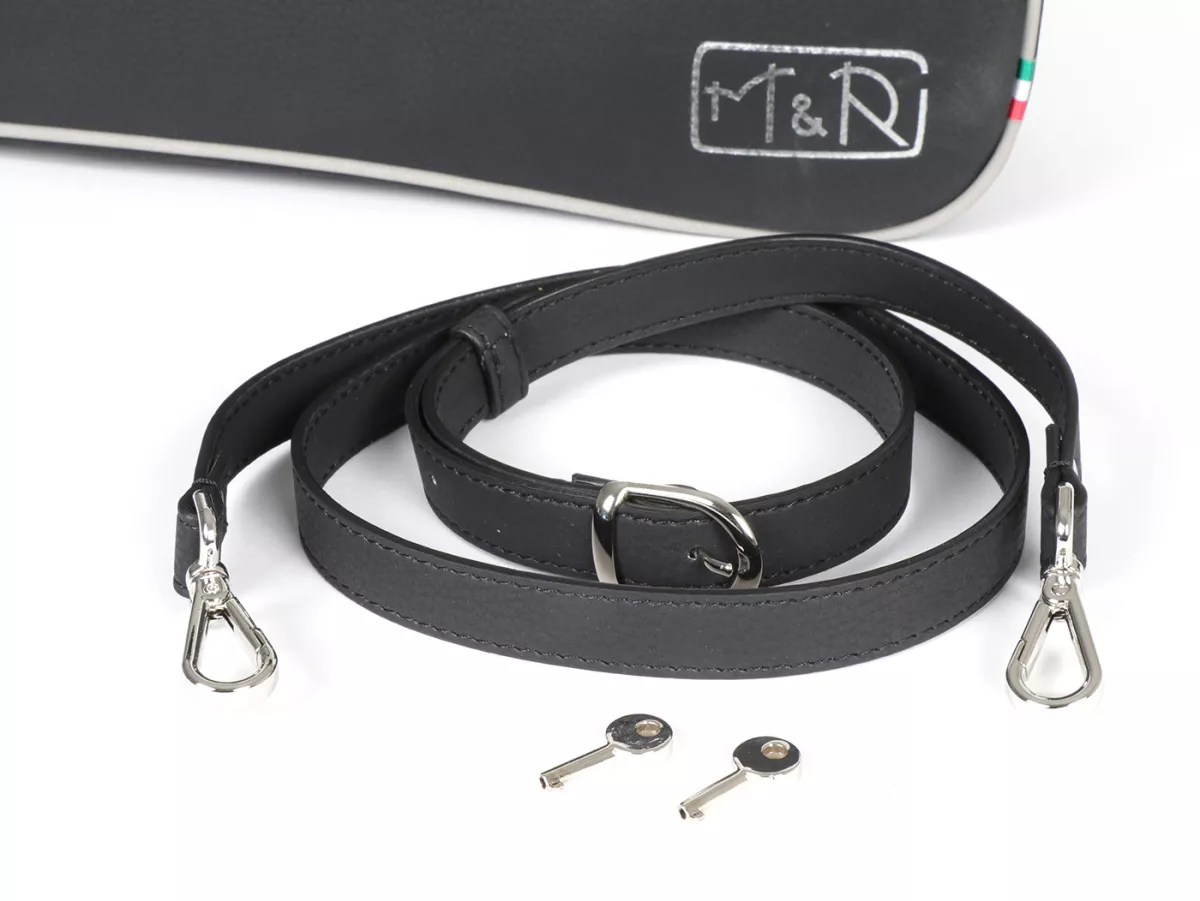 Borsa paragambe, in pelle, esterna, nera -M&R, Made in Italy- Vespa PX