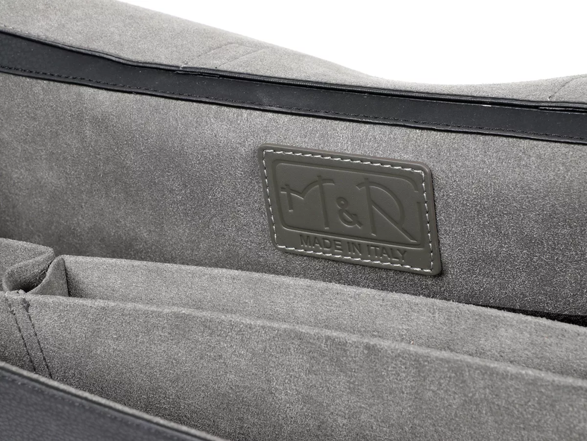 Borsa paragambe, in pelle, esterna, nera -M&R, Made in Italy- Vespa PX