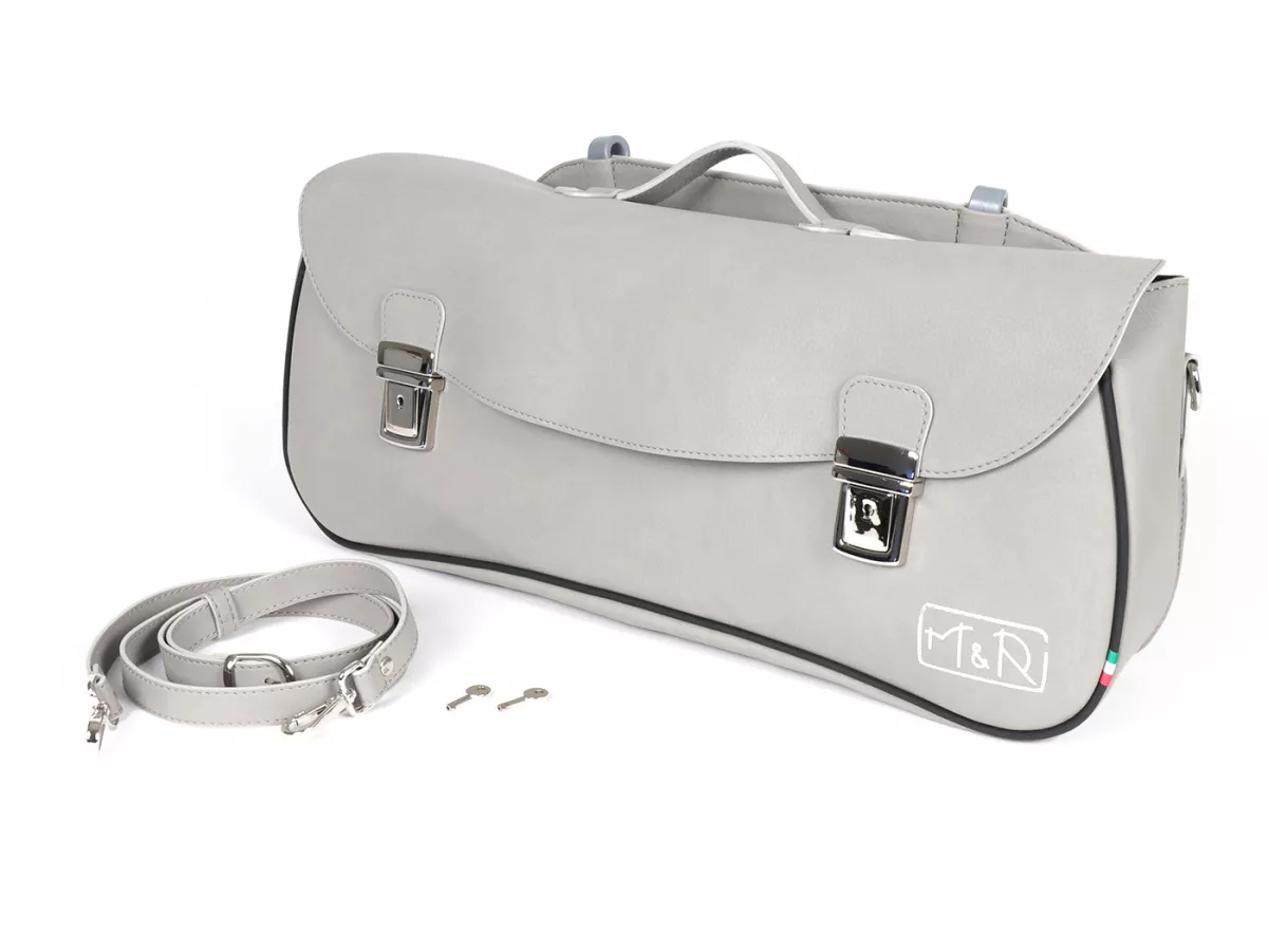 Beenschild tas, leer, buiten, grijs -M&R, Made in Italy- Vespa PX