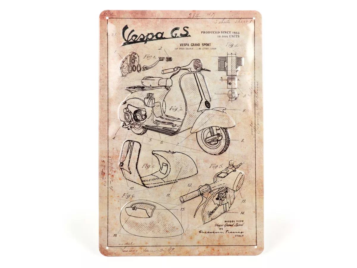Advertising sign -Nostalgic Art- Vespa Parts Sketches, 20x30cm