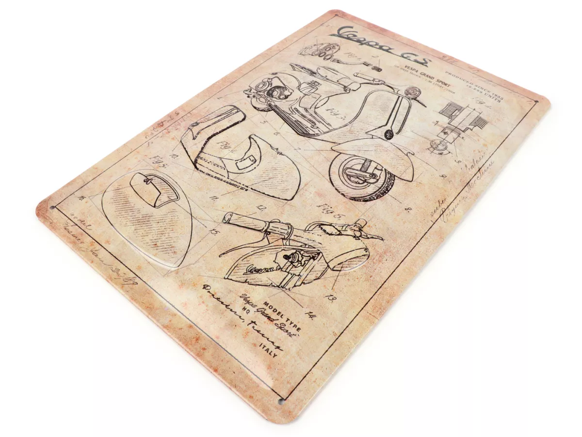 Advertising sign -Nostalgic Art- Vespa Parts Sketches, 20x30cm