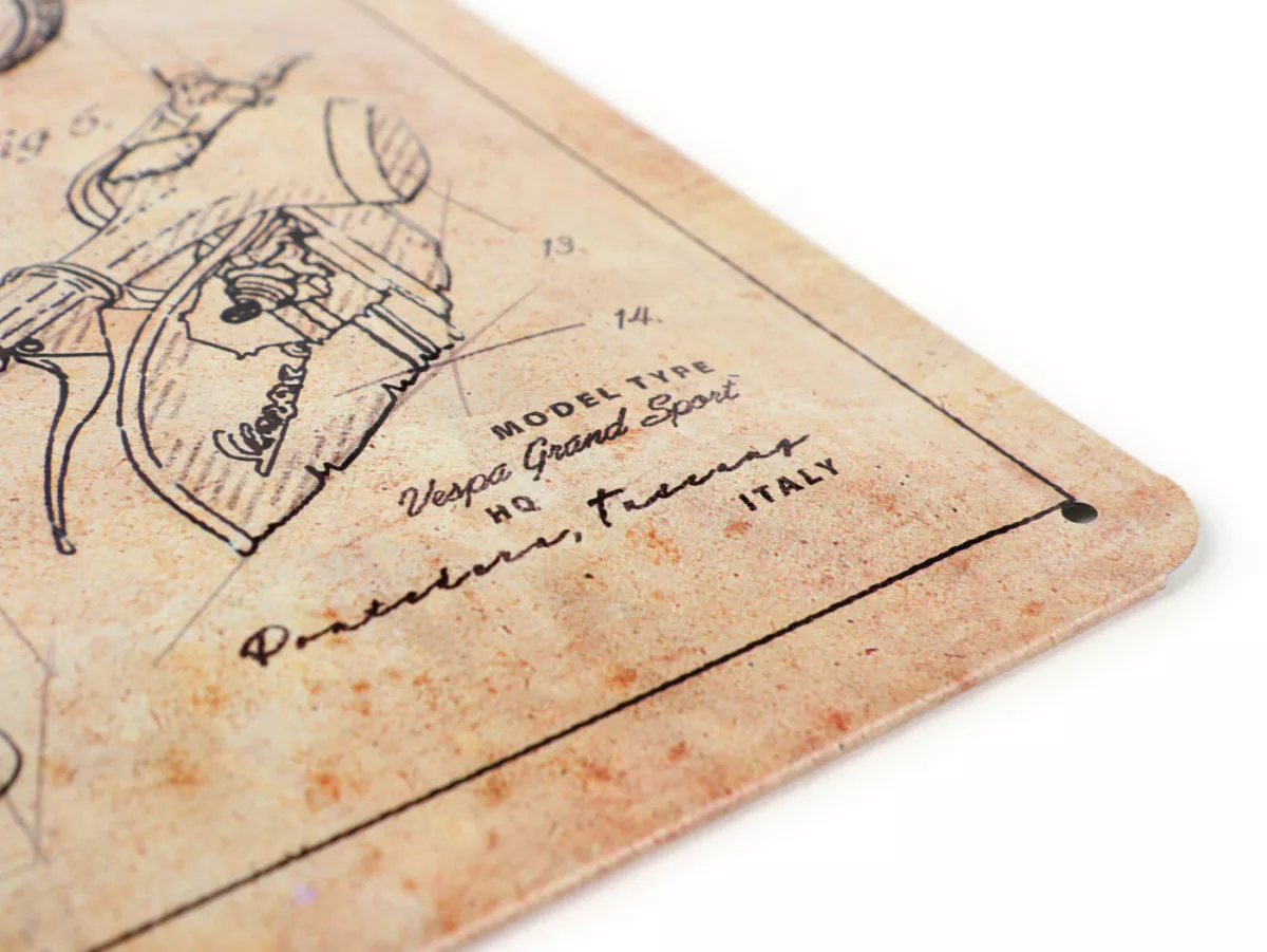 Advertising sign -Nostalgic Art- Vespa Parts Sketches, 20x30cm