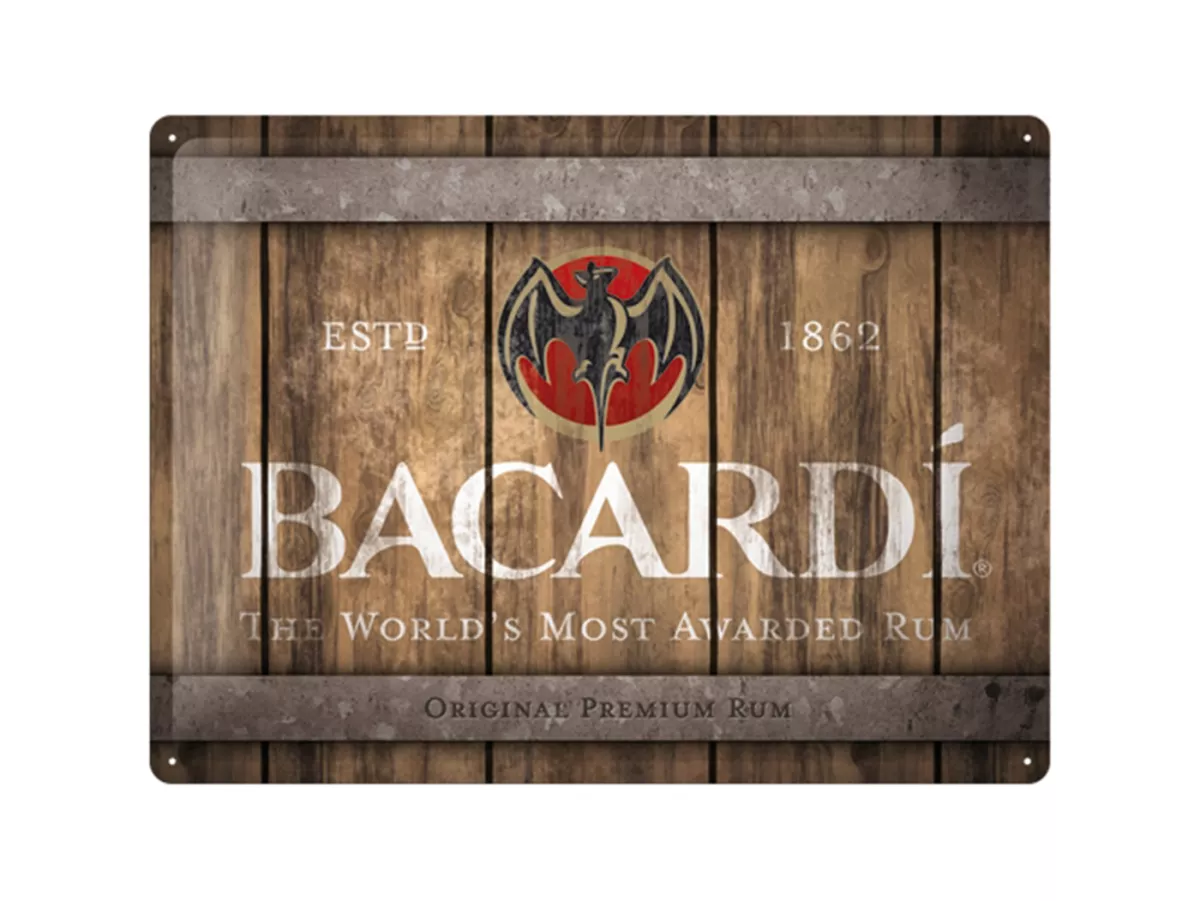 Tanda iklan -Nostalgia Art- Bacardi - Logo Barel Kayu, 30x40cm