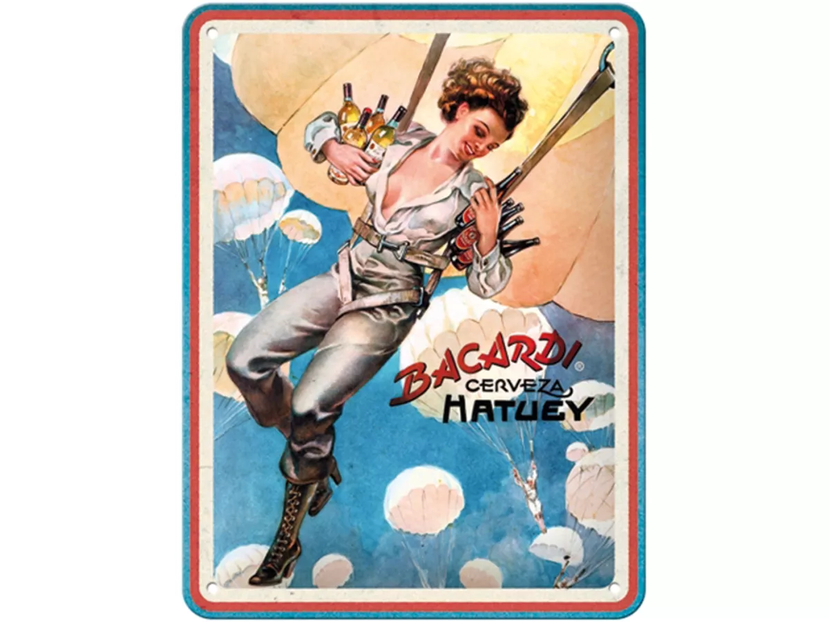Tanda iklan -Nostalgia Art- Bacardi - Cerveza Hatuey Pin Up Girl, 15x20cm