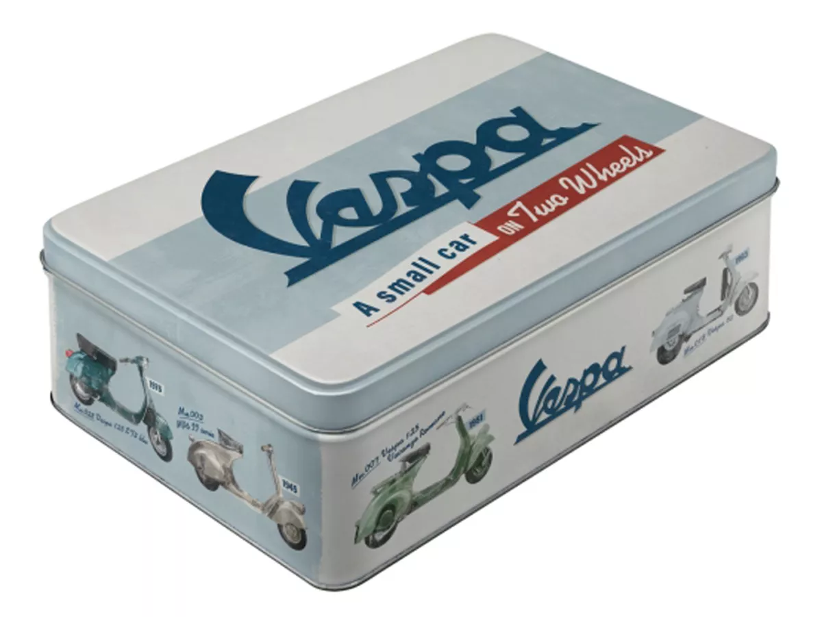 Storage tin, flat  -Nostalgic Art- Vespa, A small car on two wheels - 23x16x7cm (2.5l)