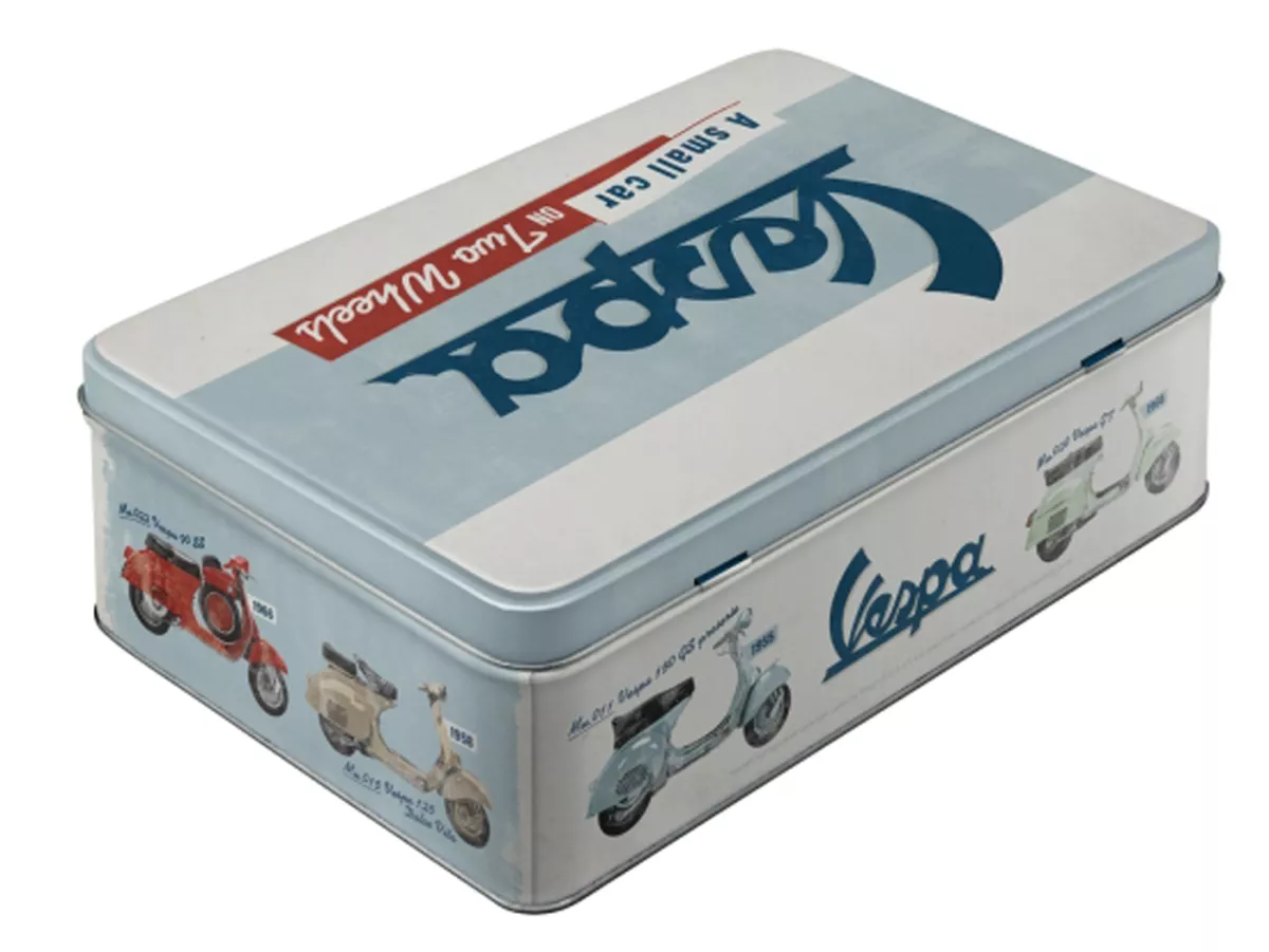 Storage tin, flat  -Nostalgic Art- Vespa, A small car on two wheels - 23x16x7cm (2.5l)