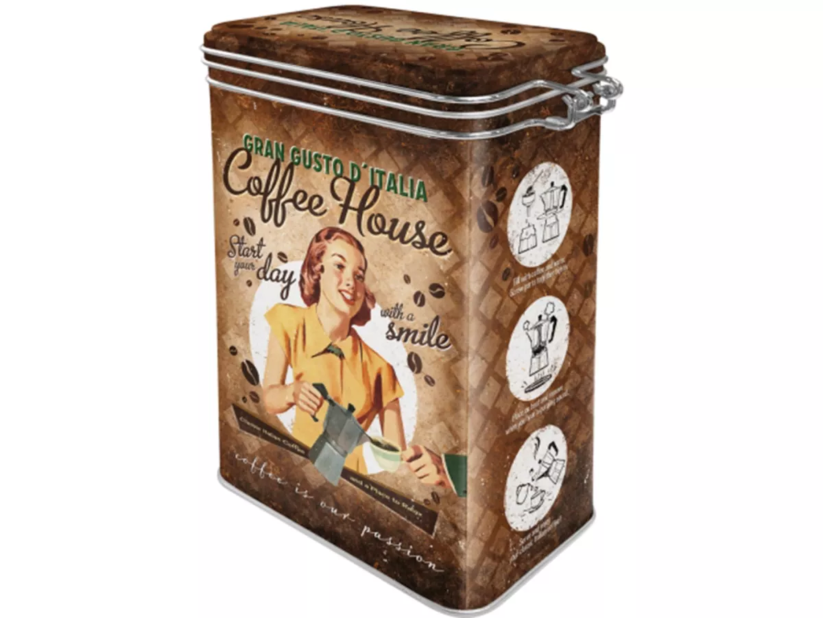 Kaleng kopi, kaleng rasa -Seni Nostalgia- Rumah Kopi - 7,5x11x17,5cm (1,3 liter)
