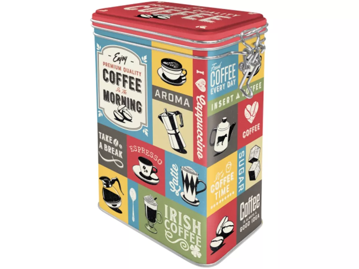 Koffieblik, smaakblik -Nostalgische kunst- Koffiecollage - 7,5x11x17,5cm (1,3l)