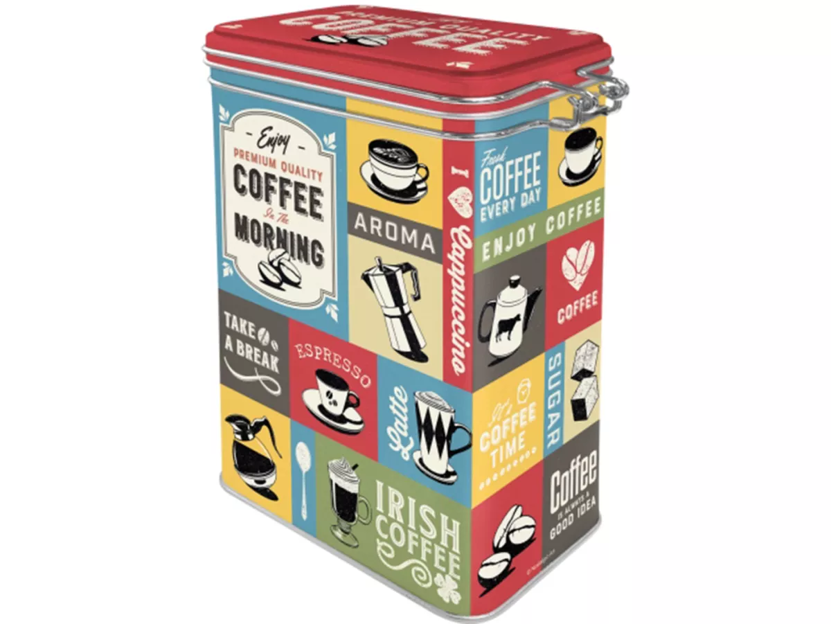 Koffieblik, smaakblik -Nostalgische kunst- Koffiecollage - 7,5x11x17,5cm (1,3l)