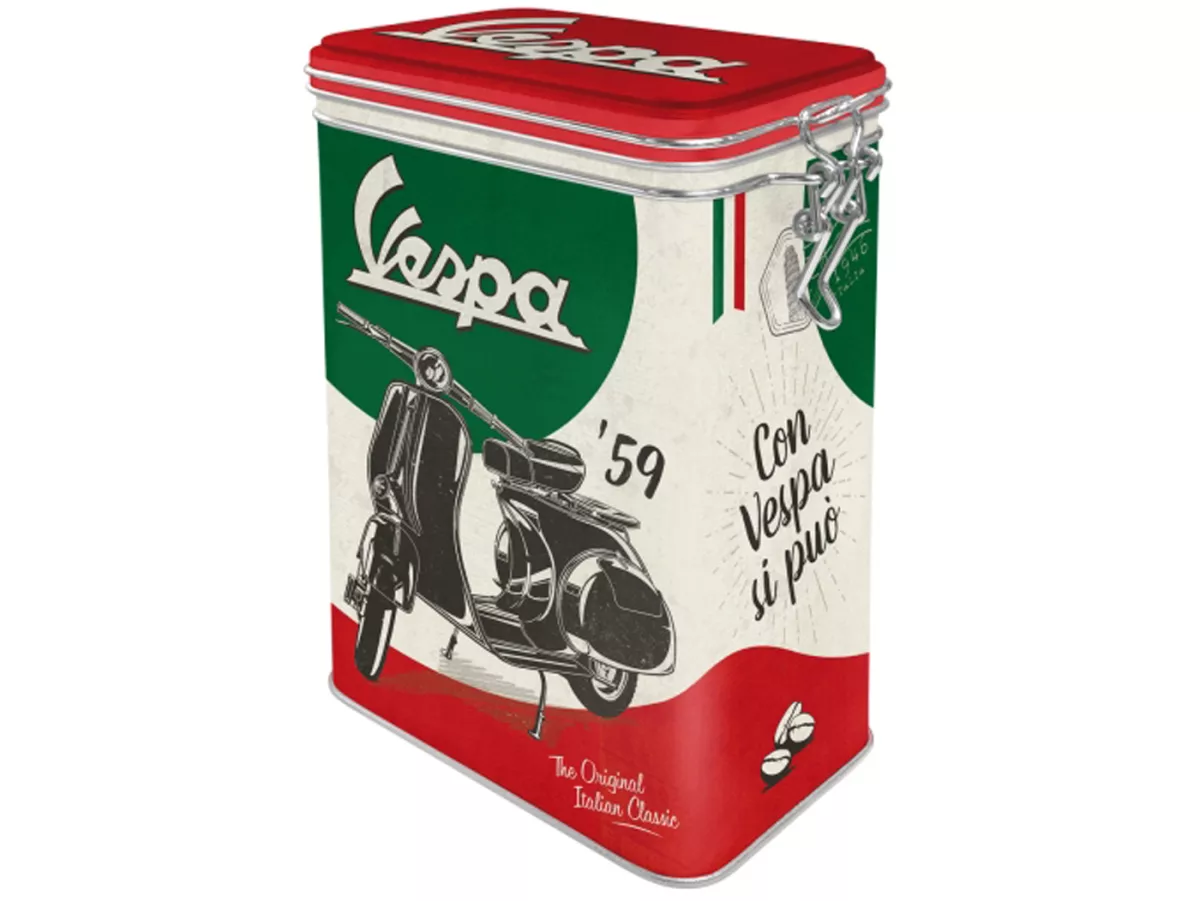 Kaleng kopi, kaleng rasa -Seni Nostalgia- Vespa, Klasik Italia - 7,5x11x17,5 cm (1,3 liter)