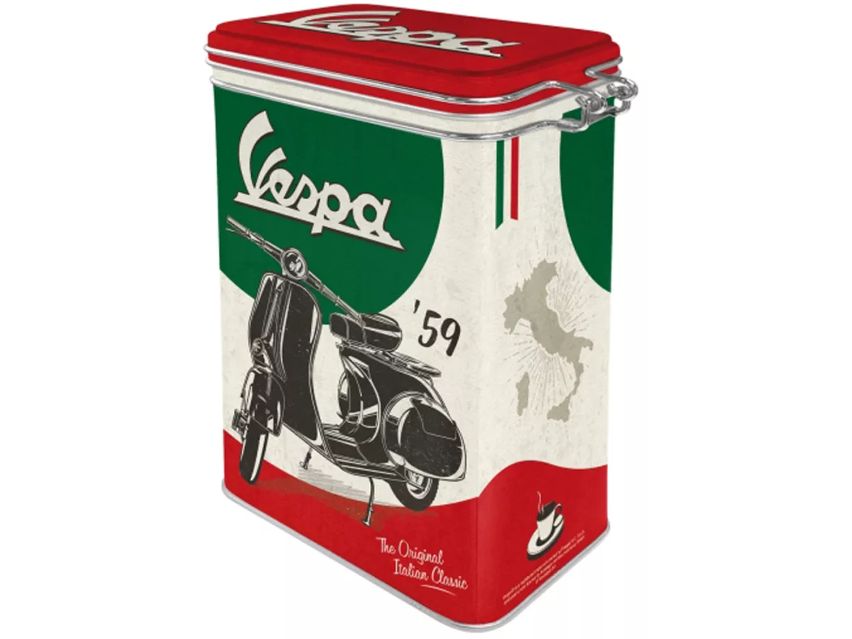 Kaleng kopi, kaleng rasa -Seni Nostalgia- Vespa, Klasik Italia - 7,5x11x17,5 cm (1,3 liter)