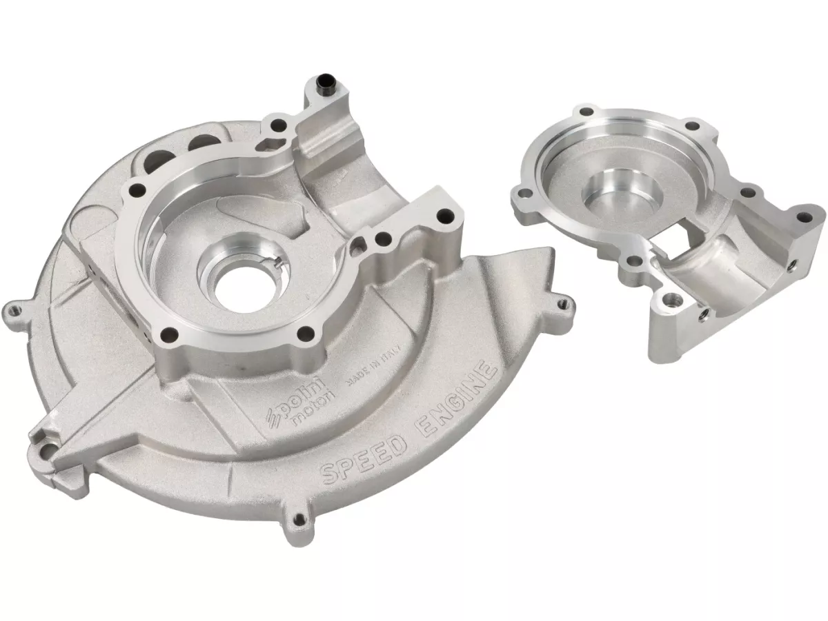 Engine housing -POLINI- 4P - Speedengine - elect. ignition - Piaggio Ciao, Boss, Boxer, SI, Grillo, Bravo, Superbravo - 4 studs, side intake