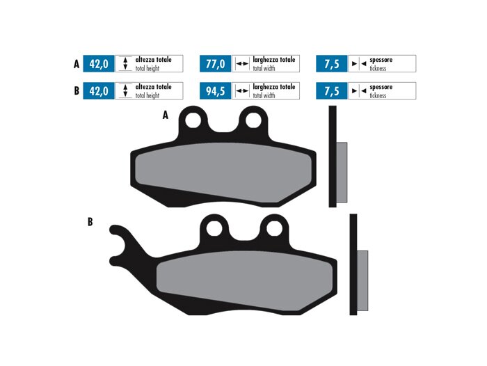 Bantalan rem -POLINI 76.8x41.8/94.5x42mm- Gilera Runner 125-200 FX/FXR/VX/VXR dengan kaliper rem Grimeca (pin 9mm), APRILIA MX Supermotard 50cc 2002 (v), Pegaso 650cc 1994-1997 (v), RS Replika 50cc 1999 (v), RX 125cc 1995 (v), RX C, CD 1
