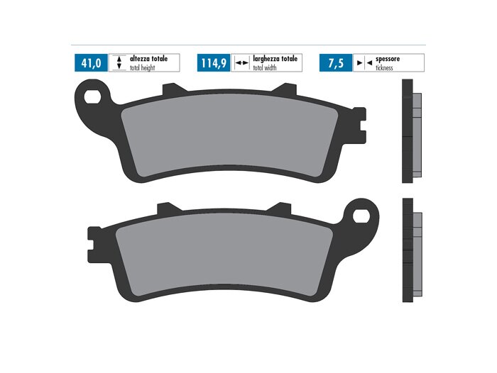 Plaquettes de frein -POLINI 115x41,1mm- HONDA Foresight FES 250cc (1997-2001) (av.), FES Foresight DD 250cc (2000) (av.), Forza, Reflex FES 250cc (2000-2004) (av.), Silver Wing FJS 600cc (2001-2006) (av.), Silver Wing FJS 600cc ABS (2003) (av.), Pantheon