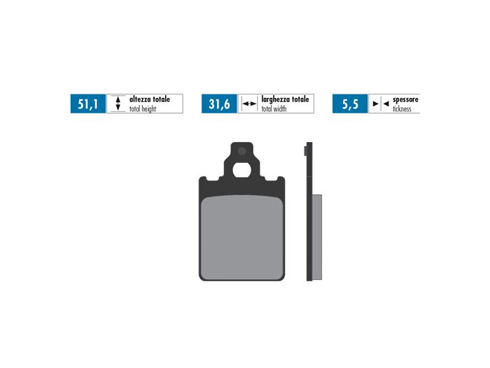 Brake pads -POLINI 31.8x51.2mm- Grimeca - Vespa PX Disc (1998-2010), LML Star, Stella, Grimeca Classic/NT, SKR125, SKR150 1993-1997 (f), Quartz 50cc 1992 (f),, ITALJET Formula AC 50cc 1995 (f), Quartz 50cc 1992 (f), Skipper 125cc 1993-1997 (f), Skipper 15