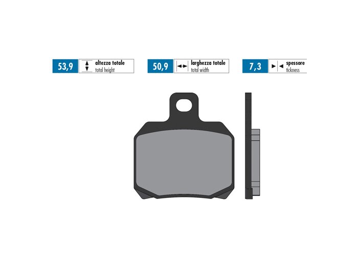 Brake pads -POLINI 50.8x53.9mm- BENELLI 666 125cc 1998 (r), CPI X-Large 125cc 2003 (f/r), X-Large 150cc 2003 (f/r), X-Large 250cc 2003 (f/r), DERBI GP 1 125cc 2006 (f/r), GP 1 250cc 2006 (f/r), GP 1 50cc 2005 (f), GILERA Nexus 500cc 2003 (r), Nexus i.e. 2