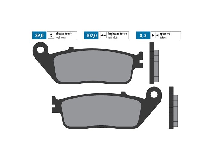 Pastiglie freno -POLINI 102.0x39.0- BMW C 600 Sport, BMW C 650 GT, Kymco People 125 GTI 4V (BF25), Kymco People 200 GTI (BF40), Kymco People 250, Kymco People 300 GTI (BF60), Kymco X Citing 250, Kymco X Citing 500, Kymco X Citing 500I, Peugeot Django 125,