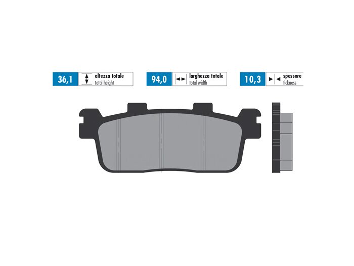 Plaquettes de frein -POLINI 94.0x36.1mm- Kymco People 125 GT i (BF25), Kymco People 200 GT i (BF40), Kymco People 250, Kymco X Citing 250, Kymco X Citing 300 I (2V)