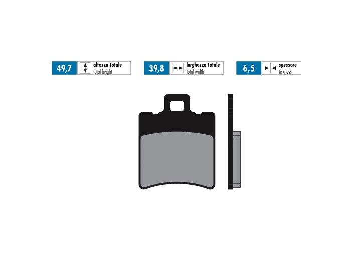 Bromsbelägg -POLINI Sintered 39.7x49.5mm- SIP bromsok, APRILIA Amico GL, GLE, LX, Sport Life, LX 50 cc årsmodell 1992 (v), Area 51 50 cc årsmodell 1998 (vh), Compay 125 cc årsmodell 2003 (v), Compay 50 cc årsmodell 2002 (v), Gulliver 50 cc årsmodell 1995 