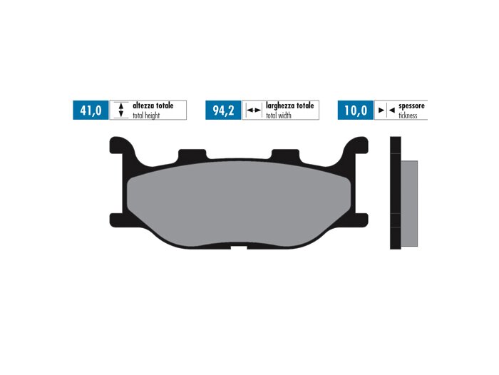Pastillas de freno -POLINI Sinterizado 94,2x41mm- ITALJET Jupiter 250cc 2002 (v), LINHAI Main Street 260cc 2004 (v), Monarch 160cc 2004 (v),MBK Motobekane Skyliner 250cc 2000 (v),YAMAHA Majesty SP DX 250cc 1998-1999 (v), Majesty SP 250cc DX 2000 (v), Maje